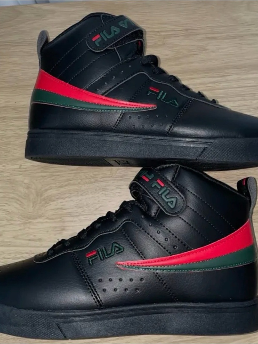 NWT FILA Black High-Top Sneakers with Red & Green Stripe